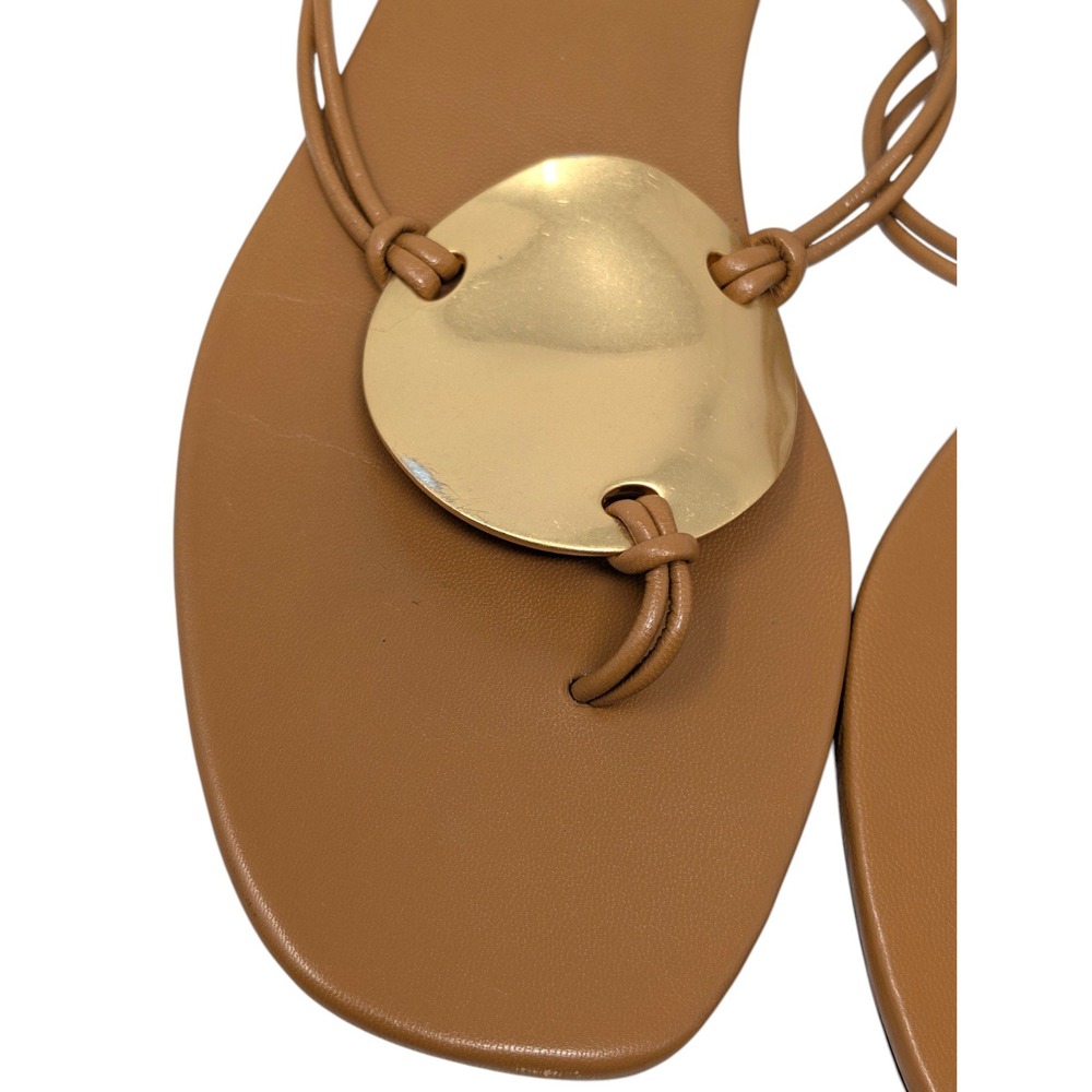 Tory Burch Patos Caramel Leather Gold Disc Thong Sandals Size 9M - Picture 5 of 7